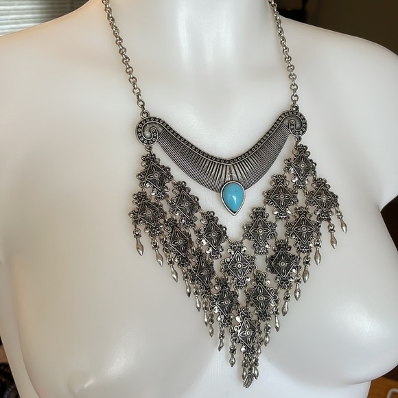 Silver and Turquoise Statement Necklace - Picture 4 of 5